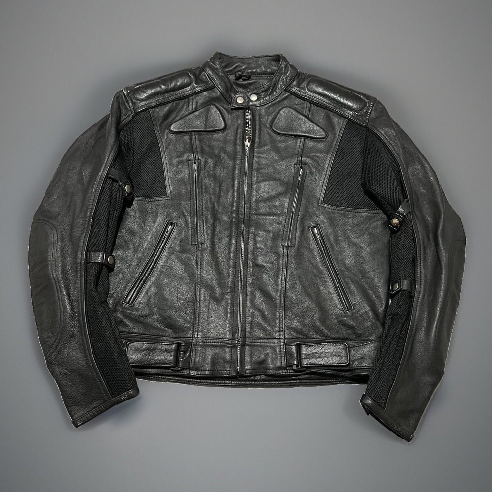 Mens XElement Black Leather Zip Lined Heavy Padded Motorcycle Jacket M Vented